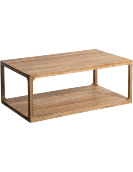Table basse Japandi minimaliste Rectangulaire 1 étagère 110 cm Bois de manguier Naturel Asana