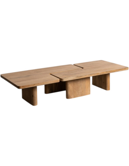 Grande Table basse modulable Puzzle Japandi minimaliste Rectangulaire/Carrée 120 cm Bois de manguier Naturel Asana