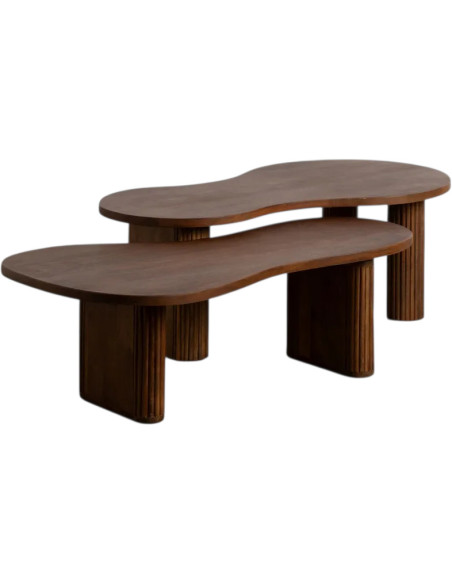 Table basse gigogne style année 70 Organique en Bois de manguier Marron Ruvian