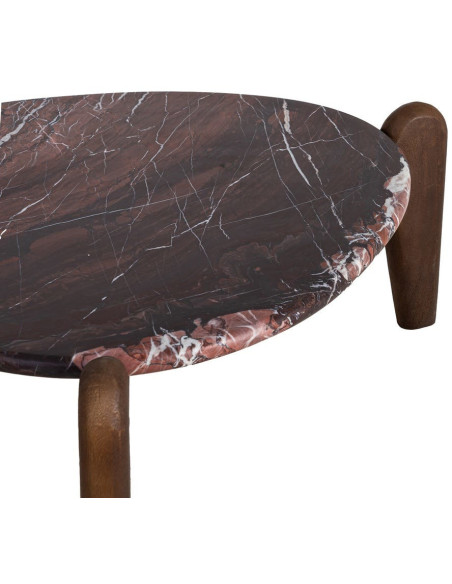 Table basse moderne chic Ovale 70 cm en Marbre Marron Bois de manguier Marron foncé Talven