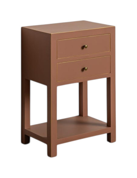 Table de chevet 2 tiroirs 45 x 30 x H66 cm bois moka étagère basse Oriente