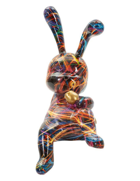 Statuette design Pop Art Lapin Boule Hauteur 22 cm Résine Multicolore Motif lignes Psyco 