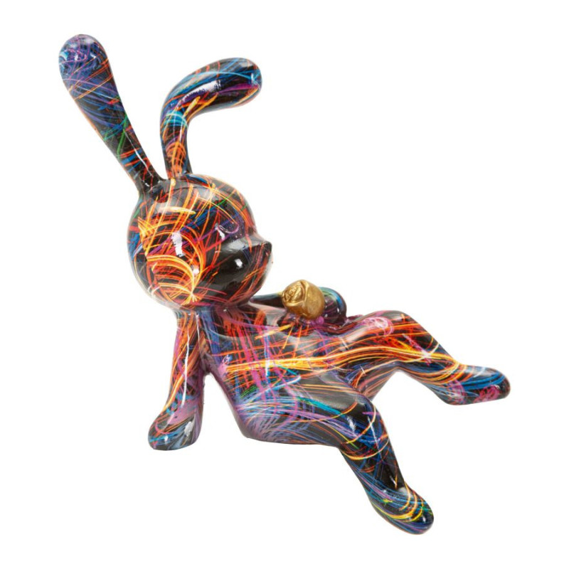 Statuette design Pop Art Lapin Boule Hauteur 22 cm Résine Multicolore Motif lignes Psyco 