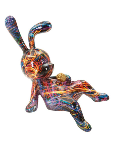Statuette design Pop Art Lapin Boule Hauteur 22 cm Résine Multicolore Motif lignes Psyco 