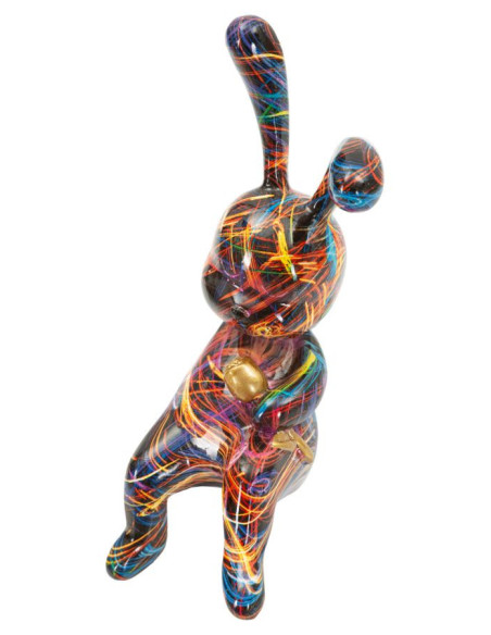 Statuette design Pop Art Lapin Boule Hauteur 22 cm Résine Multicolore Motif lignes Psyco 