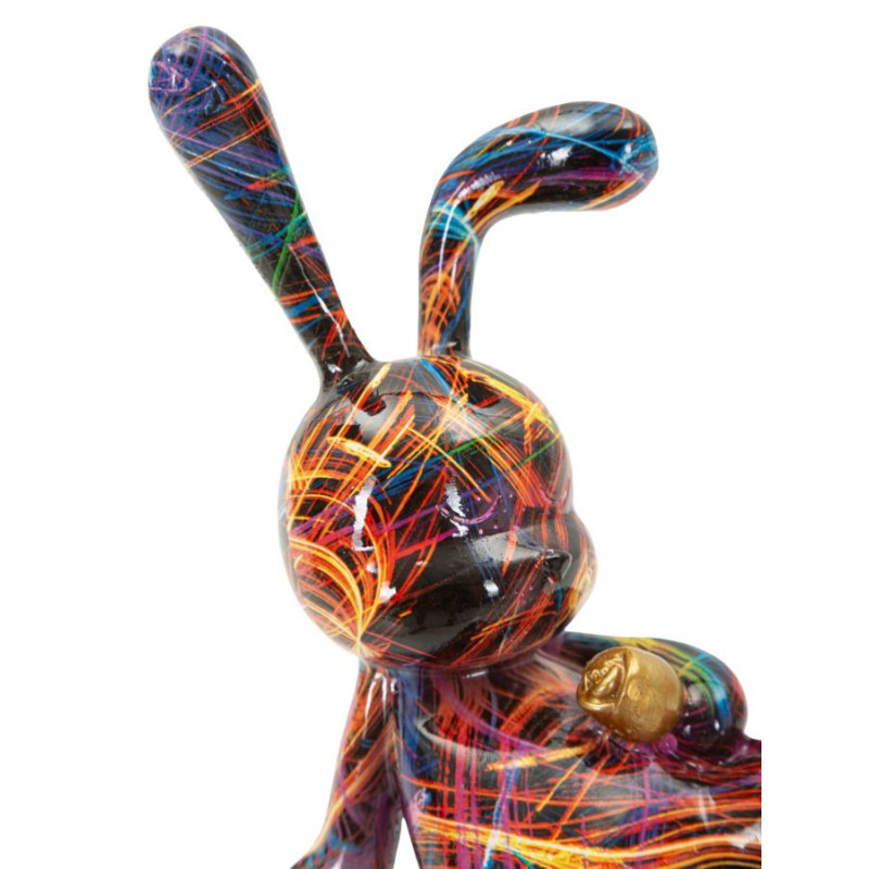 Statuette design Pop Art Lapin Boule Hauteur 22 cm Résine Multicolore Motif lignes Psyco 