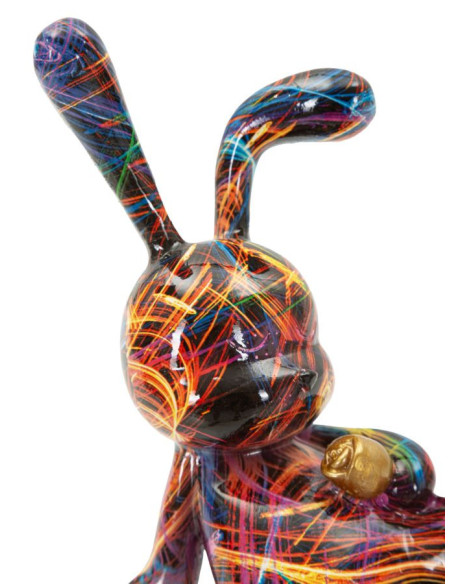 Statuette design Pop Art Lapin Boule Hauteur 22 cm Résine Multicolore Motif lignes Psyco 