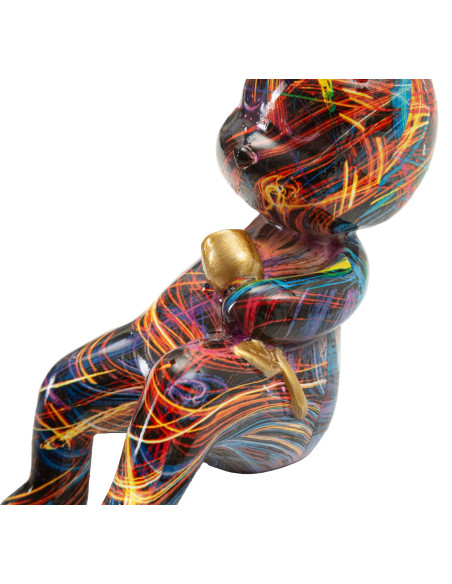 Statuette design Pop Art Lapin Boule Hauteur 22 cm Résine Multicolore Motif lignes Psyco 