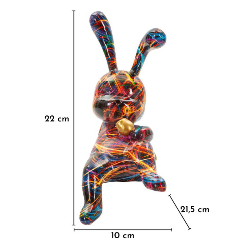 Statuette design Pop Art Lapin Boule Hauteur 22 cm Résine Multicolore Motif lignes Psyco 