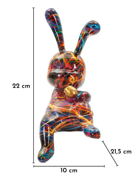 Statuette design Pop Art Lapin Boule Hauteur 22 cm Résine Multicolore Motif lignes Psyco 