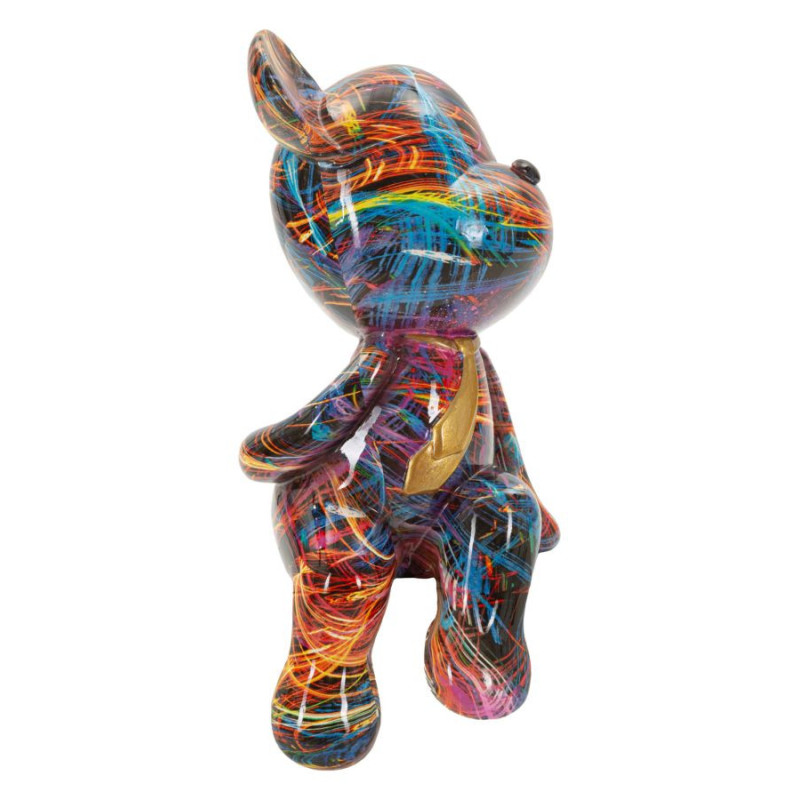Statuette design Pop Art Ourson Chic Hauteur 23 cm Résine Multicolore Motif lignes Doré Psyco 