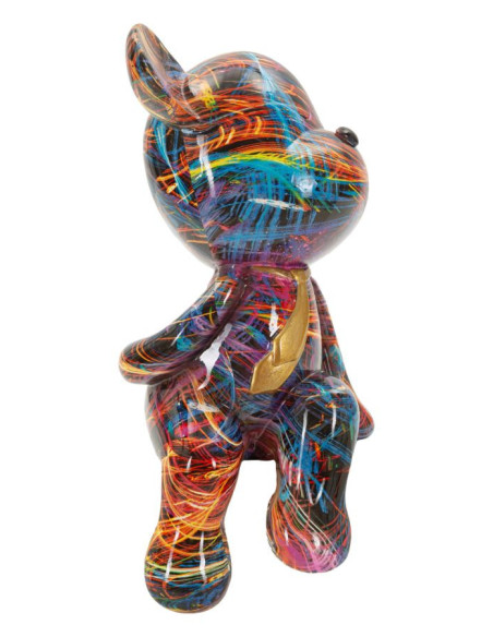 Statuette design Pop Art Ourson Chic Hauteur 23 cm Résine Multicolore Motif lignes Doré Psyco 
