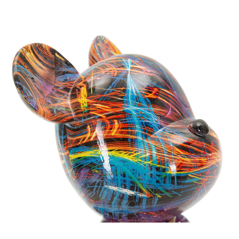 Statuette design Pop Art Ourson Chic Hauteur 23 cm Résine Multicolore Motif lignes Doré Psyco 