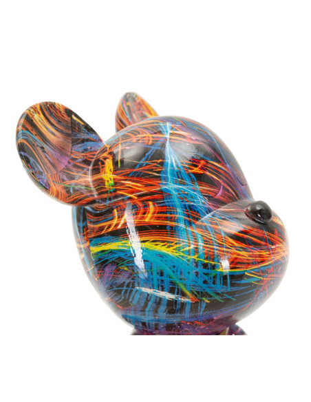 Statuette design Pop Art Ourson Chic Hauteur 23 cm Résine Multicolore Motif lignes Doré Psyco 