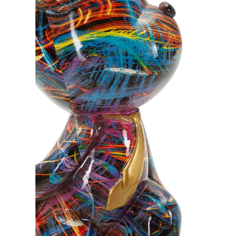 Statuette design Pop Art Ourson Chic Hauteur 23 cm Résine Multicolore Motif lignes Doré Psyco 