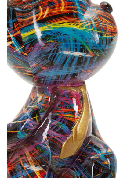 Statuette design Pop Art Ourson Chic Hauteur 23 cm Résine Multicolore Motif lignes Doré Psyco 