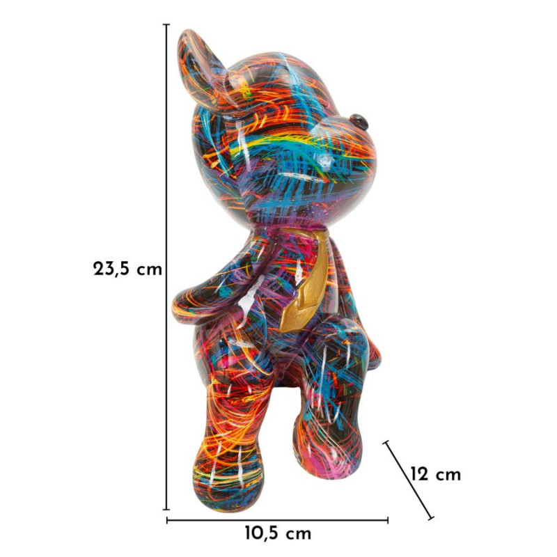Statuette design Pop Art Ourson Chic Hauteur 23 cm Résine Multicolore Motif lignes Doré Psyco 