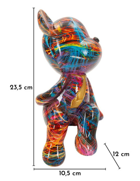 Statuette design Pop Art Ourson Chic Hauteur 23 cm Résine Multicolore Motif lignes Doré Psyco 