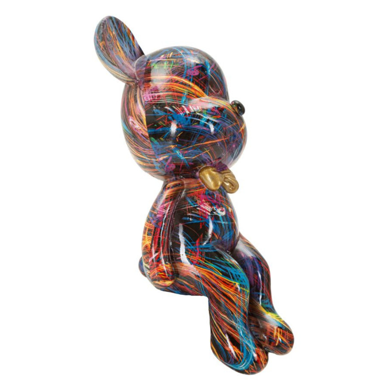 Statuette design Pop Art Ourson Chic Hauteur 25 cm Résine Multicolore Motif lignes Doré Psyco 