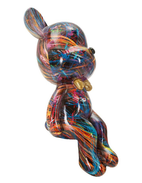 Statuette design Pop Art Ourson Chic Hauteur 25 cm Résine Multicolore Motif lignes Doré Psyco 