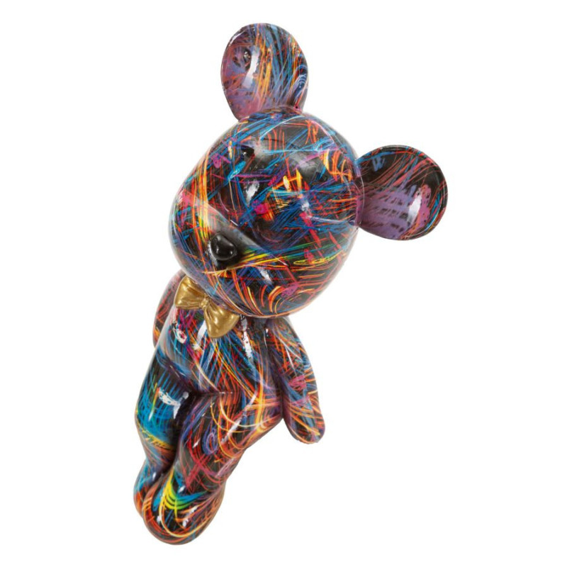 Statuette design Pop Art Ourson Chic Hauteur 25 cm Résine Multicolore Motif lignes Doré Psyco 