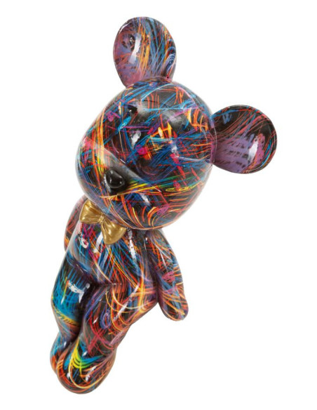 Statuette design Pop Art Ourson Chic Hauteur 25 cm Résine Multicolore Motif lignes Doré Psyco 