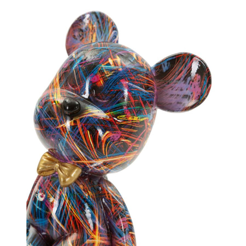 Statuette design Pop Art Ourson Chic Hauteur 25 cm Résine Multicolore Motif lignes Doré Psyco 