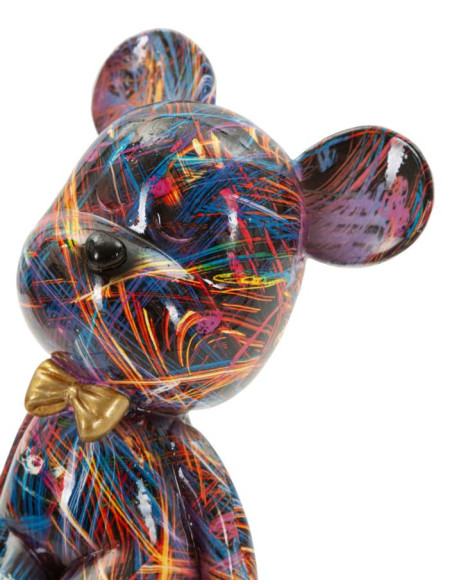 Statuette design Pop Art Ourson Chic Hauteur 25 cm Résine Multicolore Motif lignes Doré Psyco 