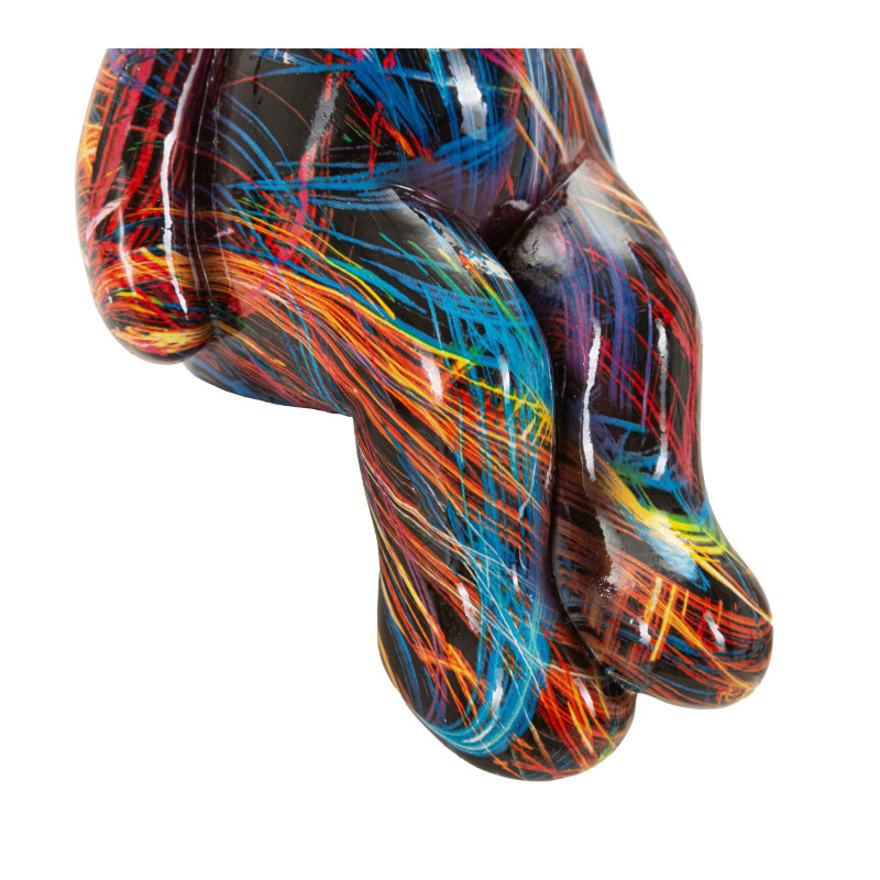 Statuette design Pop Art Ourson Chic Hauteur 25 cm Résine Multicolore Motif lignes Doré Psyco 