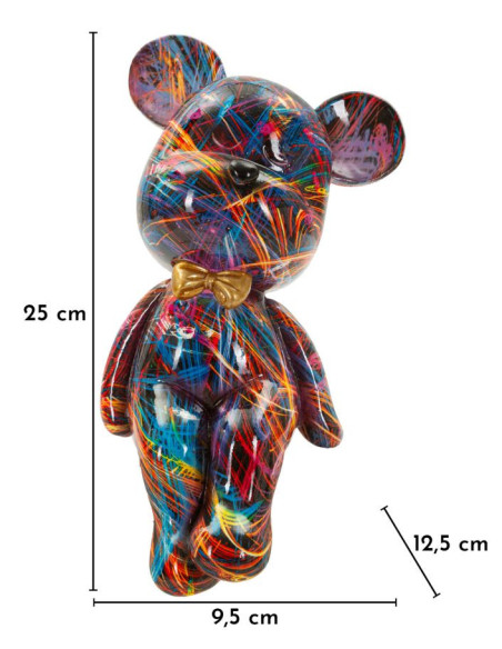 Statuette design Pop Art Ourson Chic Hauteur 25 cm Résine Multicolore Motif lignes Doré Psyco 