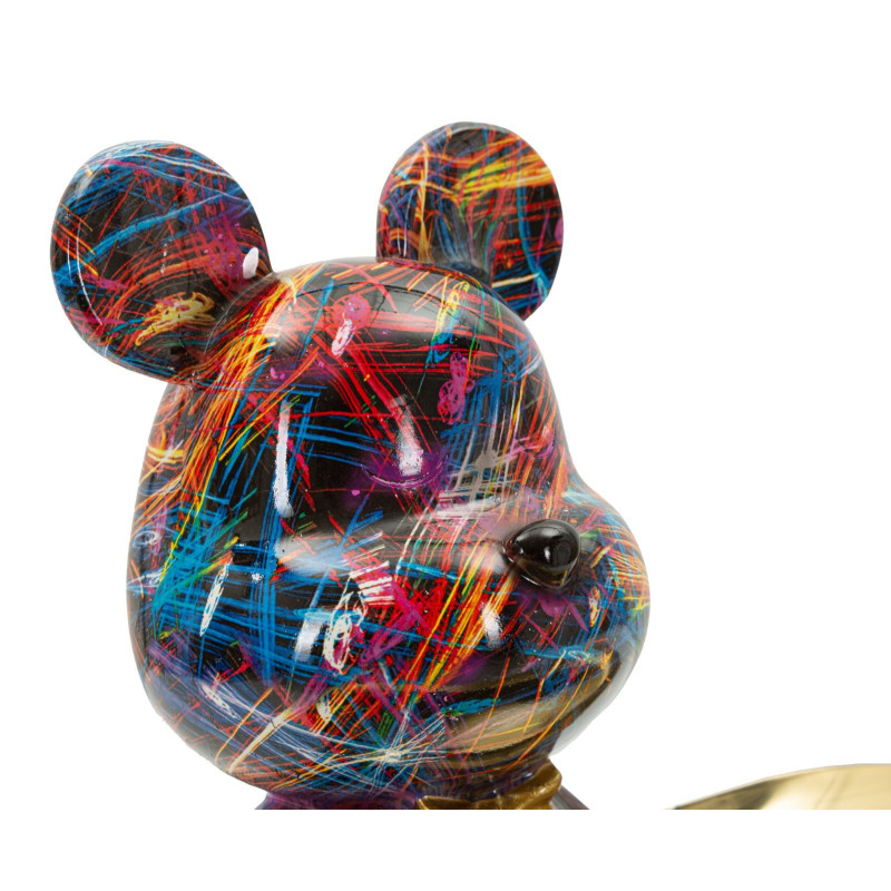 Statuette design Pop Art Ourson A avec plateau Hauteur 22 cm Résine Multicolore Doré Motif lignes Psyco 