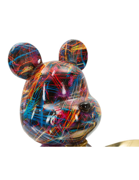 Statuette design Pop Art Ourson A avec plateau Hauteur 22 cm Résine Multicolore Doré Motif lignes Psyco 