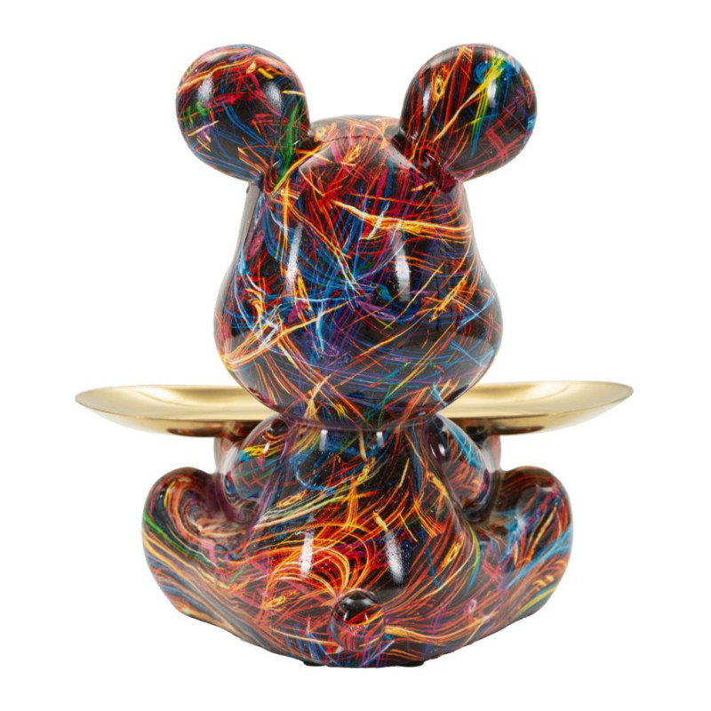 Statuette design Pop Art Ourson A avec plateau Hauteur 22 cm Résine Multicolore Doré Motif lignes Psyco 