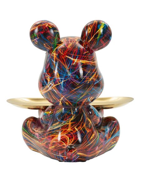 Statuette design Pop Art Ourson A avec plateau Hauteur 22 cm Résine Multicolore Doré Motif lignes Psyco 