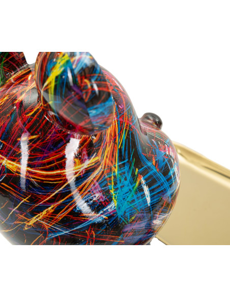 Statuette design Pop Art Ourson A avec plateau Hauteur 22 cm Résine Multicolore Doré Motif lignes Psyco 