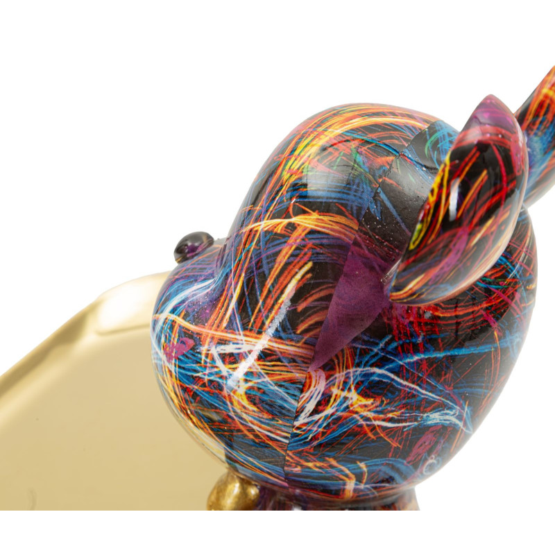 Statuette design Pop Art Ourson B avec plateau Hauteur 22 cm Résine Multicolore Doré Motif lignes Psyco 