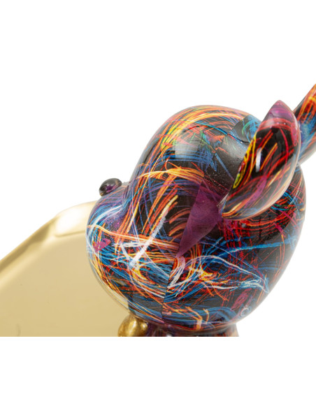 Statuette design Pop Art Ourson B avec plateau Hauteur 22 cm Résine Multicolore Doré Motif lignes Psyco 