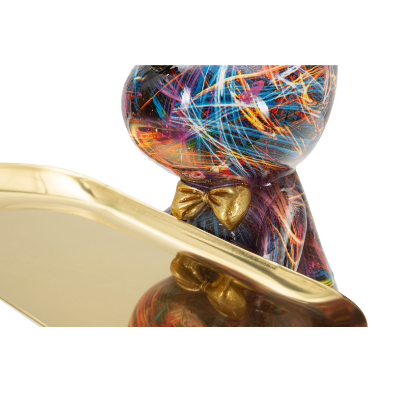 Statuette design Pop Art Ourson B avec plateau Hauteur 22 cm Résine Multicolore Doré Motif lignes Psyco 