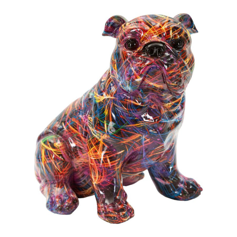 Statuette design Pop Art Chien Bulldog Hauteur 21 cm Résine Multicolore Motif lignes Psyco 