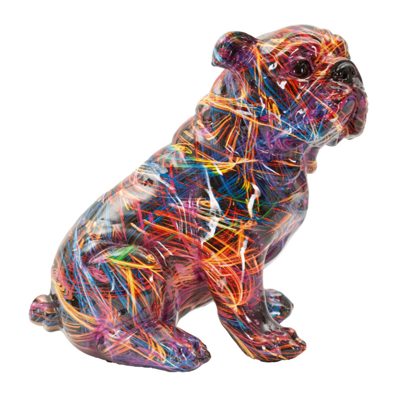 Statuette design Pop Art Chien Bulldog Hauteur 21 cm Résine Multicolore Motif lignes Psyco 