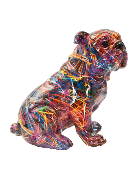 Statuette design Pop Art Chien Bulldog Hauteur 21 cm Résine Multicolore Motif lignes Psyco 