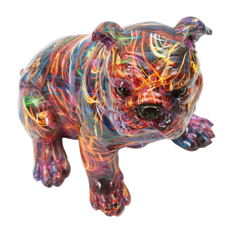 Statuette design Pop Art Chien Bulldog Hauteur 21 cm Résine Multicolore Motif lignes Psyco 