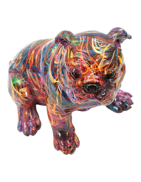 Statuette design Pop Art Chien Bulldog Hauteur 21 cm Résine Multicolore Motif lignes Psyco 