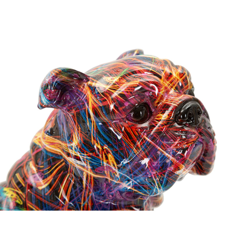 Statuette design Pop Art Chien Bulldog Hauteur 21 cm Résine Multicolore Motif lignes Psyco 