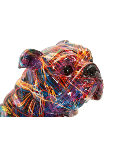 Statuette design Pop Art Chien Bulldog Hauteur 21 cm Résine Multicolore Motif lignes Psyco 