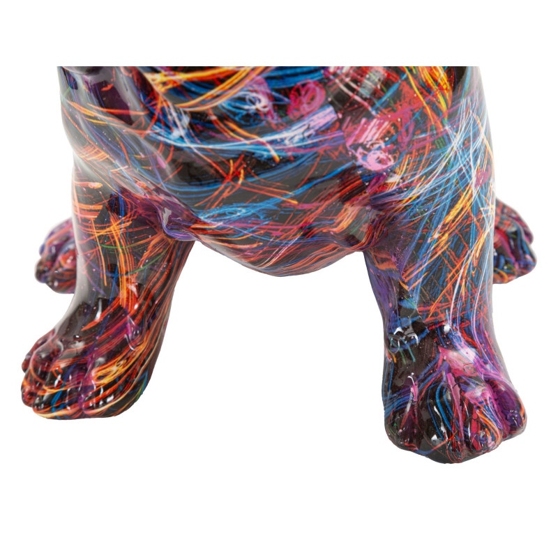 Statuette design Pop Art Chien Bulldog Hauteur 21 cm Résine Multicolore Motif lignes Psyco 