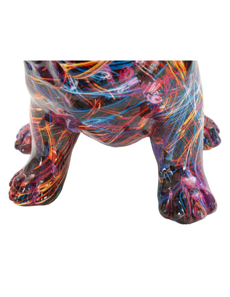 Statuette design Pop Art Chien Bulldog Hauteur 21 cm Résine Multicolore Motif lignes Psyco 