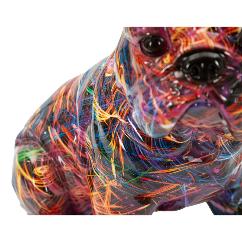 Statuette design Pop Art Chien Bulldog Hauteur 21 cm Résine Multicolore Motif lignes Psyco 