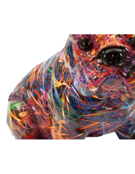 Statuette design Pop Art Chien Bulldog Hauteur 21 cm Résine Multicolore Motif lignes Psyco 