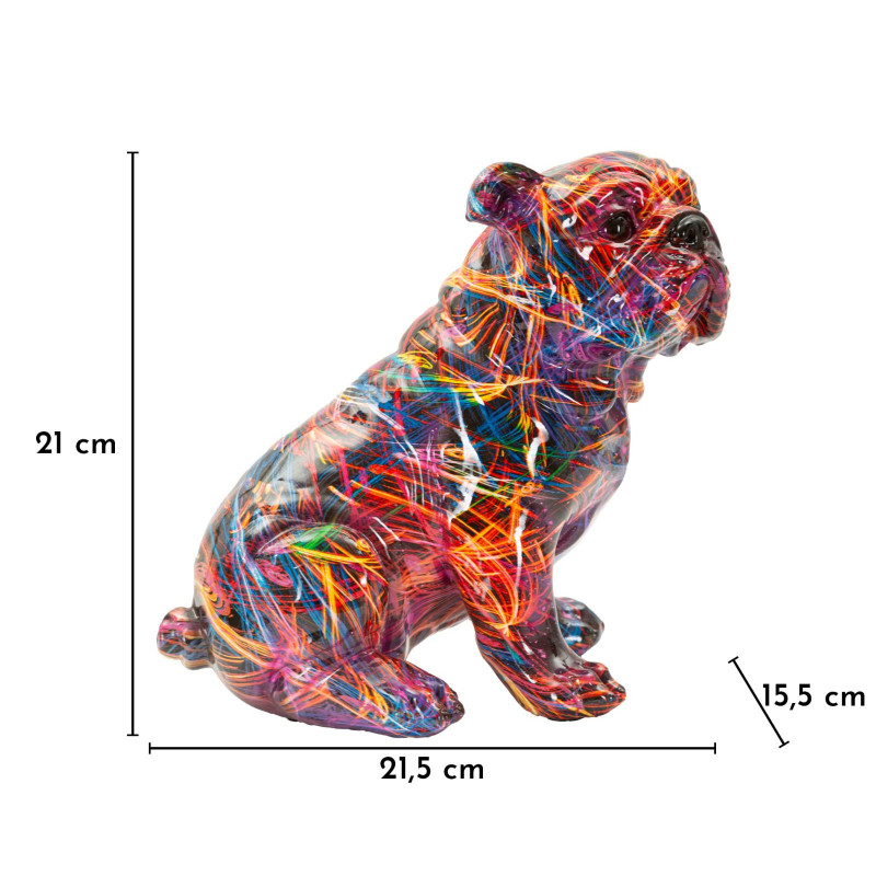 Statuette design Pop Art Chien Bulldog Hauteur 21 cm Résine Multicolore Motif lignes Psyco 